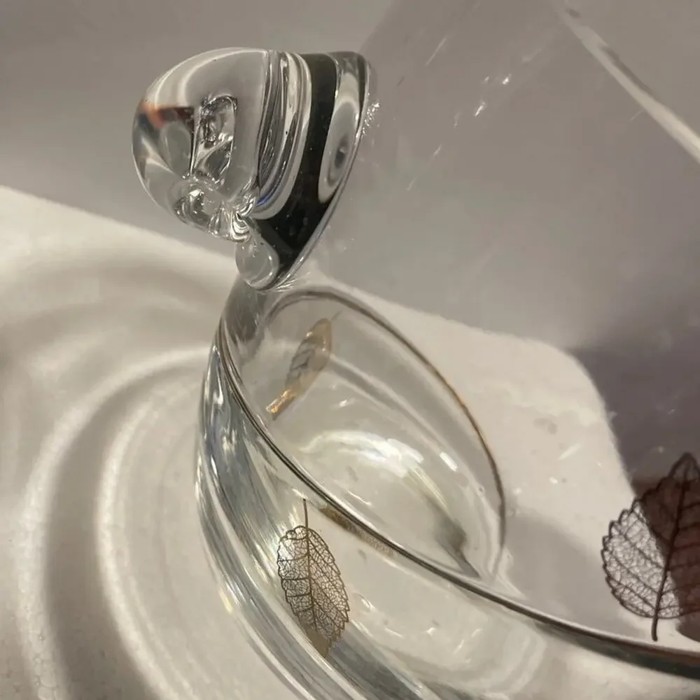 Vintage Crystal glass ice bucket gold Leaf design cocktail party